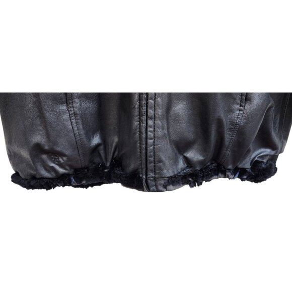 Woman's Dyed Black Sheared Mink Fur Parka Reversing to Black Leather M/L - Picture 10 of 16